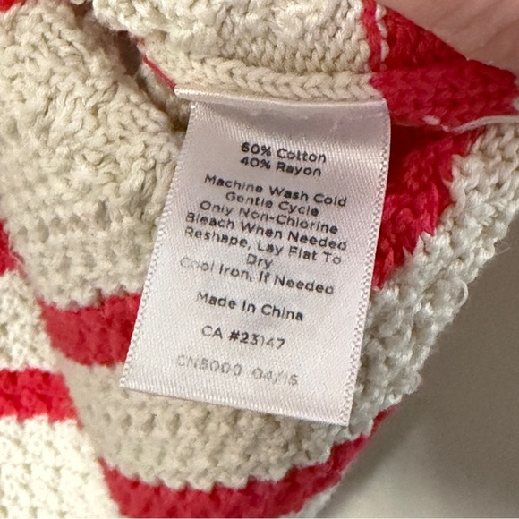 TALBOTS Coral & Beige Striped Cable Knit Crewneck Sweater, Medium Petite - Picture 9 of 10